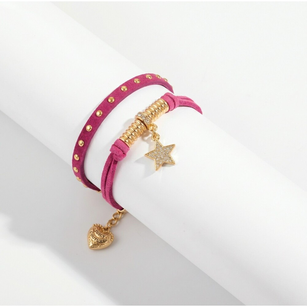 Juicy Couture Pink Corded Star Charm Friendship Bracelet Set Duo Gold Y2K